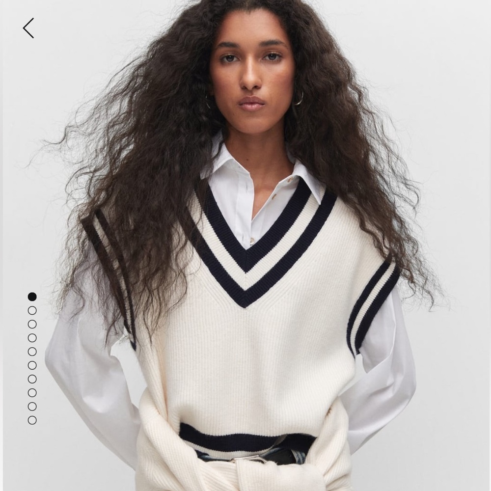 Mango Cream V-Neck Knit Sweater Vest with Black Trim